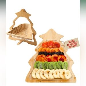 New Christmas Tree Wood Basket and Trivet